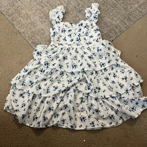 Floral Ruffle Kids Dress - Blue and White